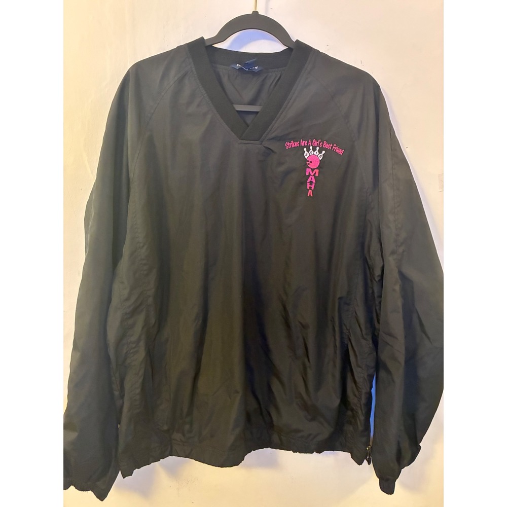 Vintage Sport-Tek Womens Black Bowling Windbreaker Pullover Jacket Large MAHA